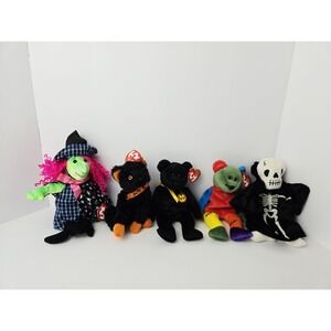 Ty Beanie Babies Halloween plush lot cat skeleton pumpkin bear